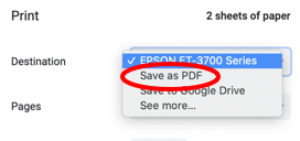 Screenshot of selecting Save as PDF