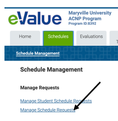 Screenshot of selecting Manage Schedule Requests