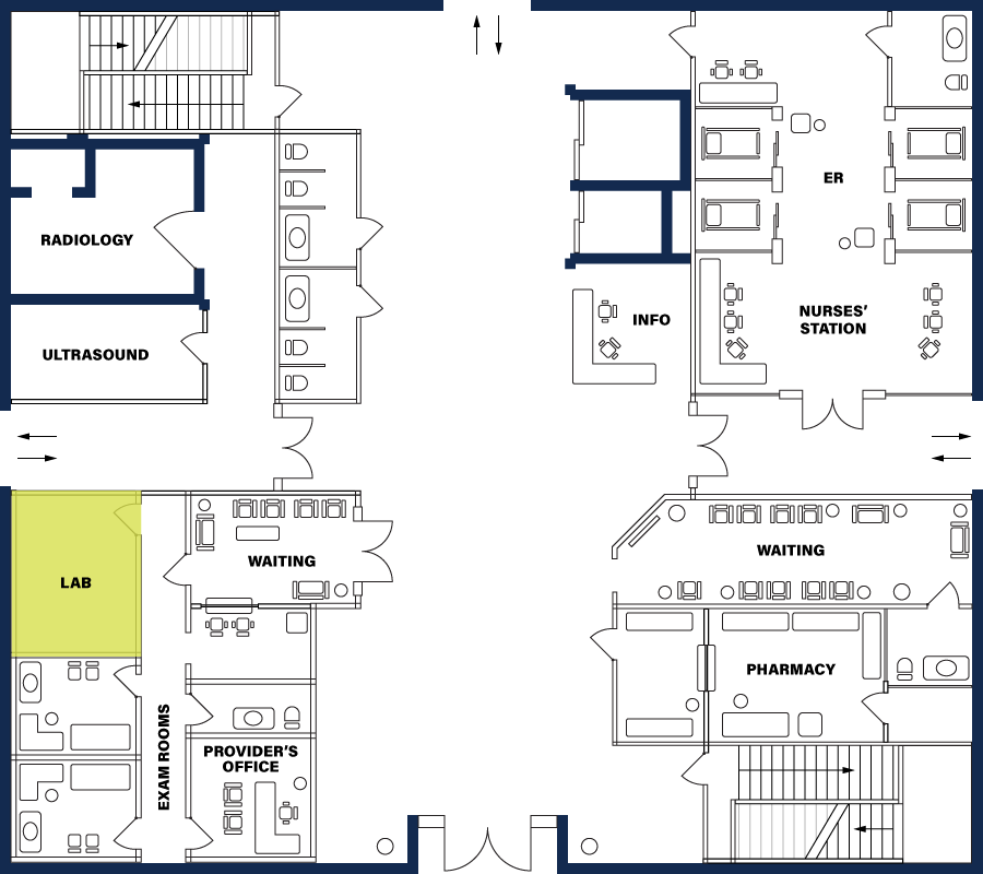 Hospital floor plan The Lab highlighted