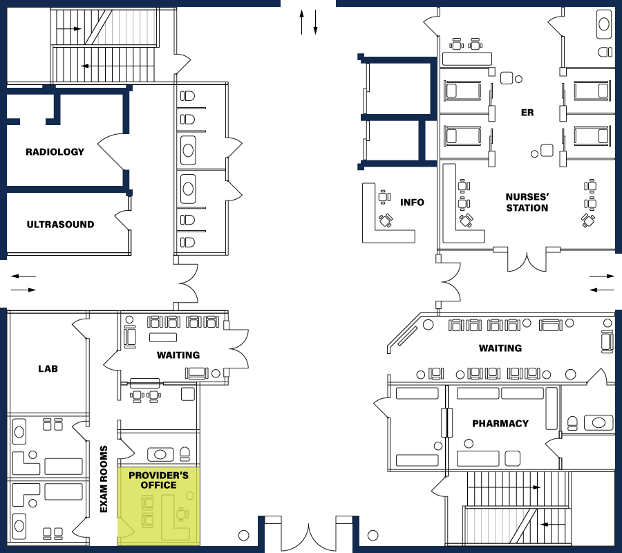 Hospital floor plan Provider's Office highlighted