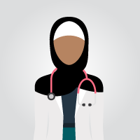 Black woman wearing a black and white headscarf and a stethoscope