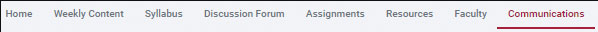 course content menu Communications tab