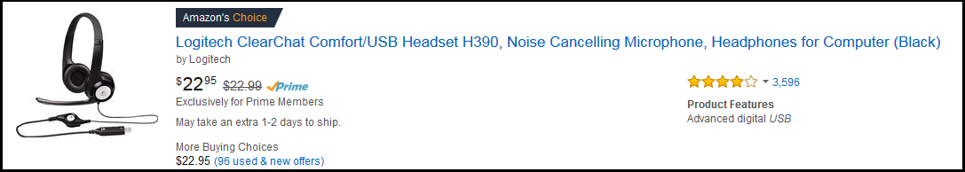 Image of Logitech ClearChat Comfort/USB Headset sold on Amazon for 22.95 dollars