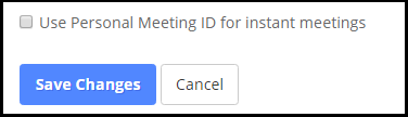 Image of Personal Meeting ID Save Changes Button and Cancel Button