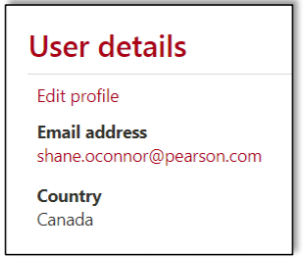 A portion of a Regis Myonline Moodle profile page. The header states User Details which includes an Edit Profile option, email address and country of the user.